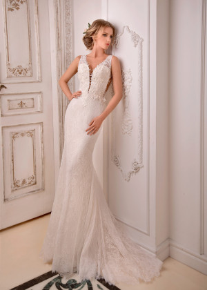 Beaded Ivory Eyelash Lace Tulle Sheer Back Wedding Dress